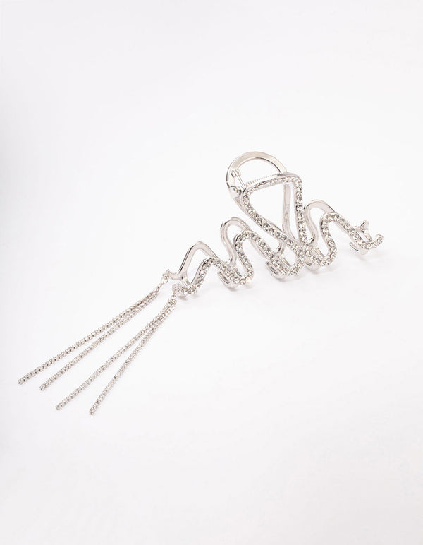 Rhodium Wavy Diamante Cupchain Hair Claw Clip