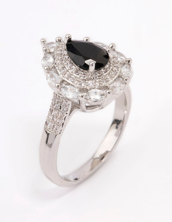 Black Flare Pear Cubic Zirconia Ring in 2023