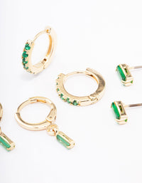 Gold Plated Baguette Stud & Huggie Earring Pack - link has visual effect only