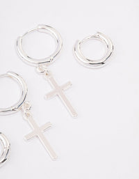 Silver Plated Cross Huggie Earring Pack - link has visual effect only