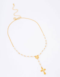 Gold Plated Pearl Cross Y-Shaped Pendant Necklace - link has visual effect only