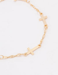 Gold Plated Multi Cross Bracelet - link has visual effect only