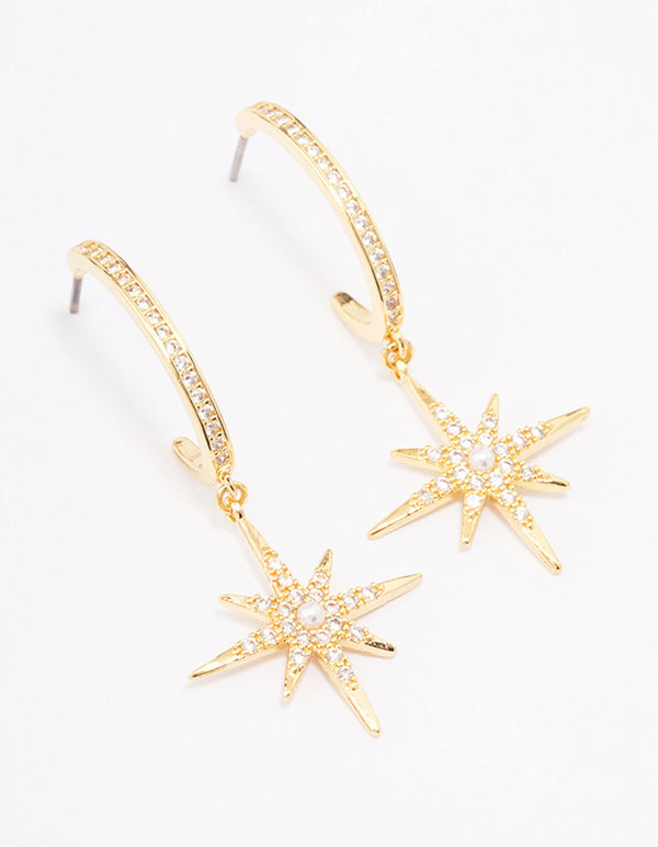 Gold Plated Long Celestial Drop Earrings