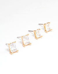 Gold Plated Cubic Zirconia Baguette Stud Earring Pack - link has visual effect only