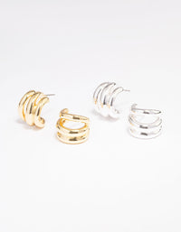 Gold & Silver Plated Huggie Hoop Earring Pack - link has visual effect only