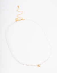 Gold Plated Letter A Initial & Pearl Pendant Necklace - link has visual effect only