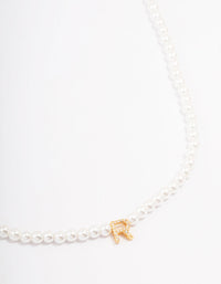 Gold Plated Letter R Initial & Pearl Pendant Necklace - link has visual effect only