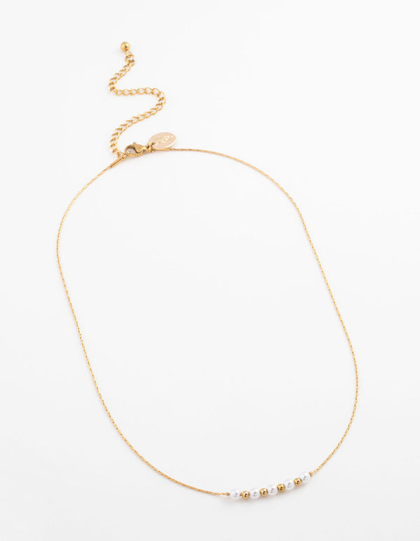 Gold Plated Stainless Steel Dainty Pearl & Ball Necklace - Lovisa