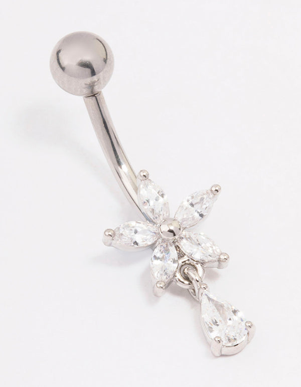 Surgical Steel Cubic Zirconia Flower Pear Belly Ring