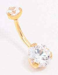 Gold Plated Surgical Steel Double Round Cubic Zirconia Belly Ring - link has visual effect only