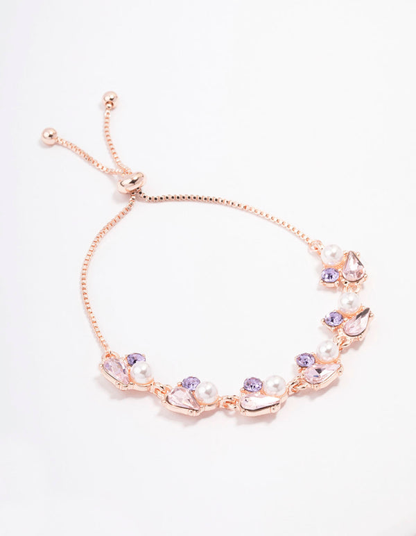 Rose Gold Diamante & Pearl Toggle Bracelet