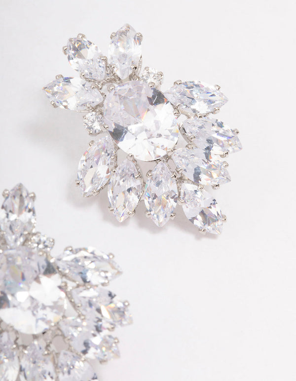 Rhodium Cubic Zirconia Pear Diamante Stud Earrings - Lovisa