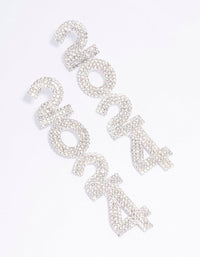 Silver 2024 New Year Diamante Drop Earrings - link has visual effect only