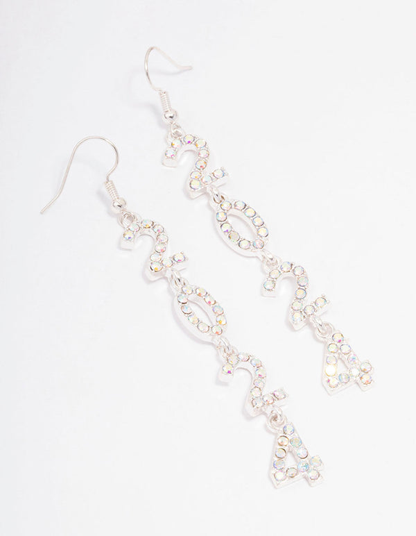 Silver 2024 New Year Long Drop Earrings