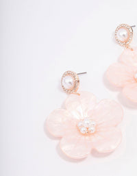 Rose Gold Acrylic Flower Pearl Drop Earrings - link has visual effect only