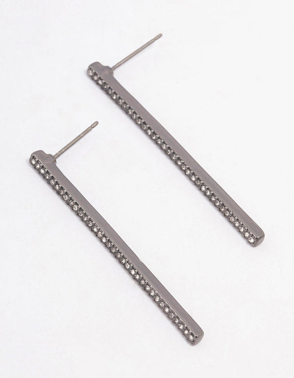 Gunmetal Skinny Diamante Drop Earrings