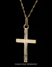 9ct Gold Textured Cross Pendant Charm - link has visual effect only